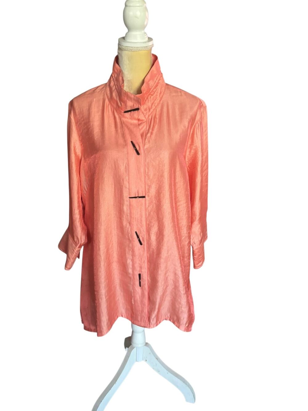 Ali Miles Coral Orange Boxy Lagenlook Tunic Top Size XL Artsy Wire Collar